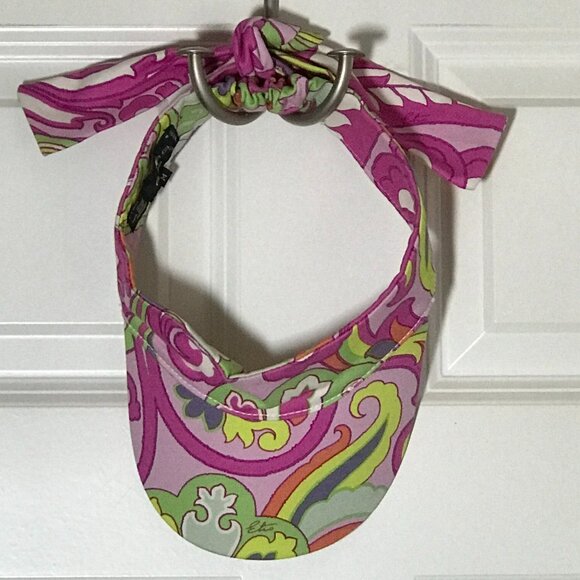 ETRO Milano Women's Visor -Pink Purple Green Orange Print -Tie Detail Sz M NWOT - Picture 2 of 16